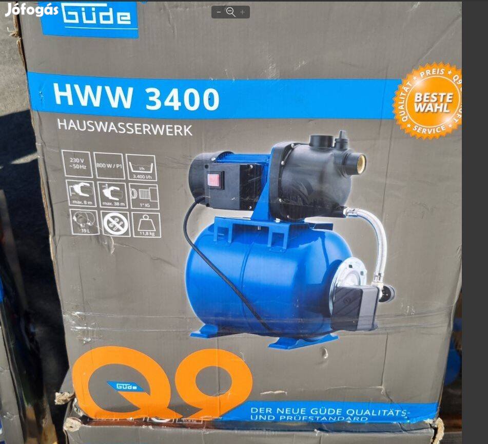 800W-os motorral házi vízmű, hidrofor 19literes tartállyal, garanciáva