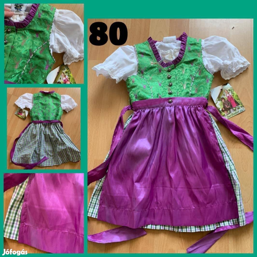 80-as zöld-lila Kislány Dirndl ruha blúzzal /új/