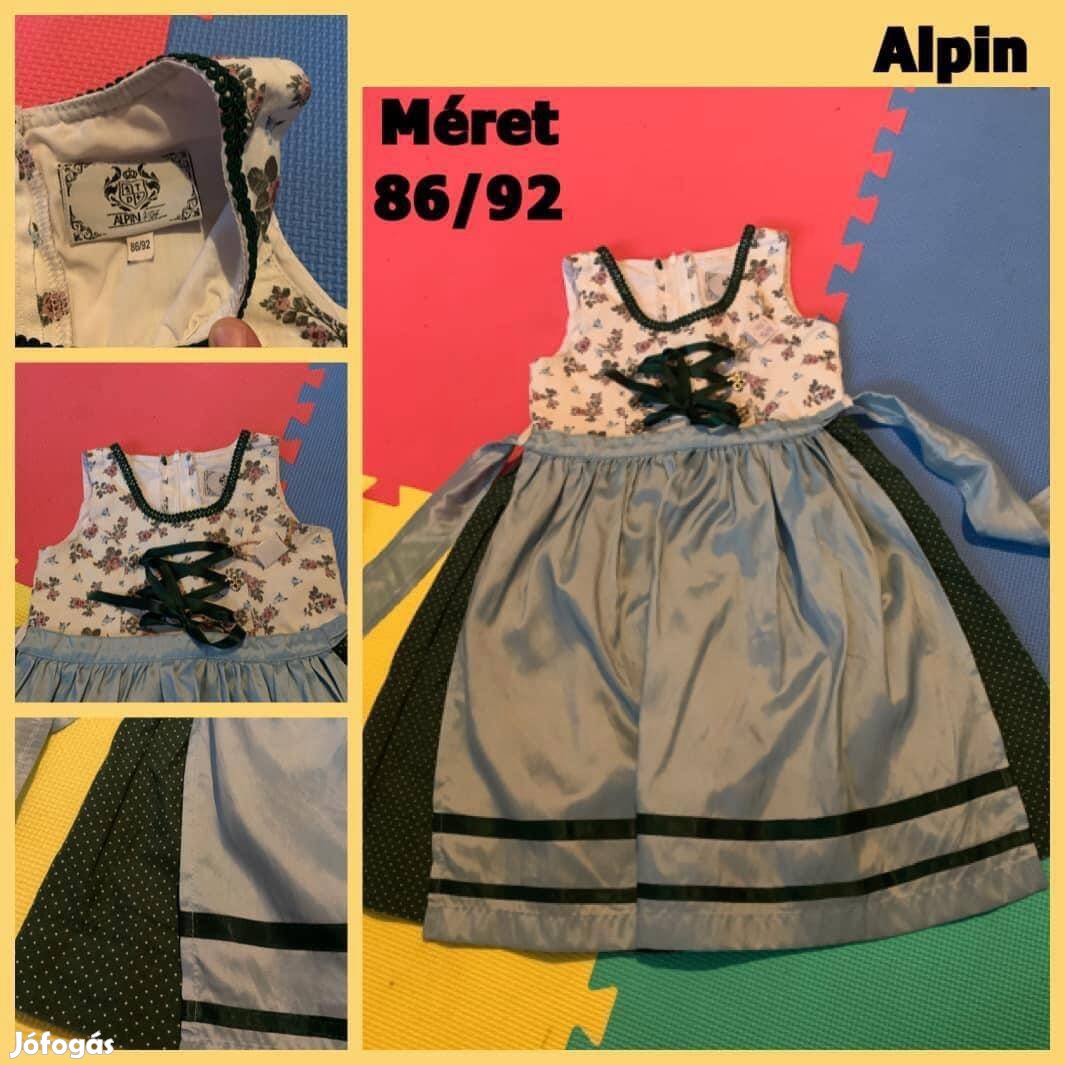 86/92-es kék virág mintás Kislány Dirndl ruha /Alpin/