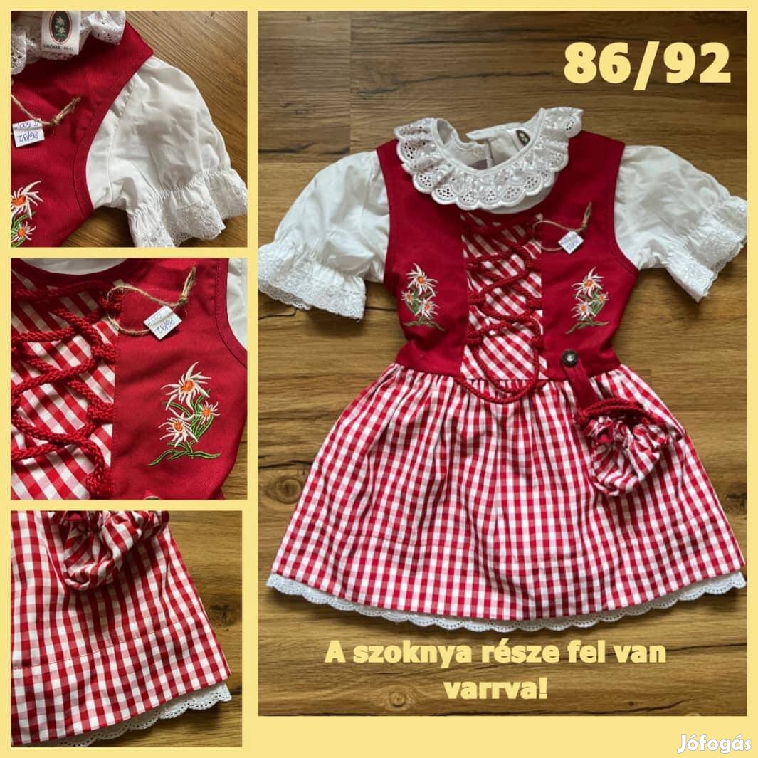 86/92-es piros kockás Kislány Dirndl ruha blúzzal