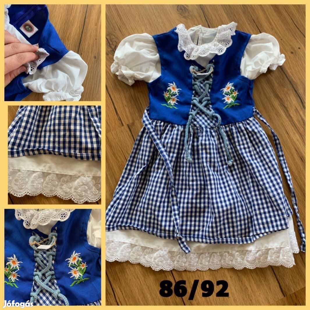 86/92-eskék kockás Kislány Dirndl ruha blúzzal