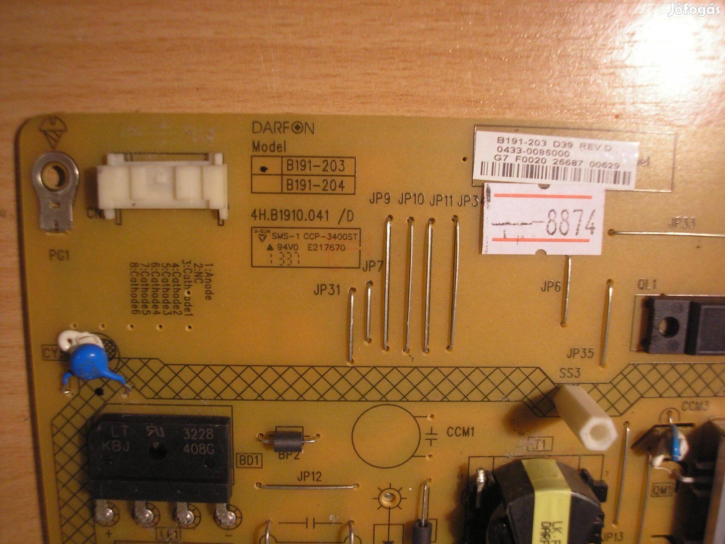 8874 Toshiba 40L7355 tápegység Darfon B191-203 4H.B1910.041 /D