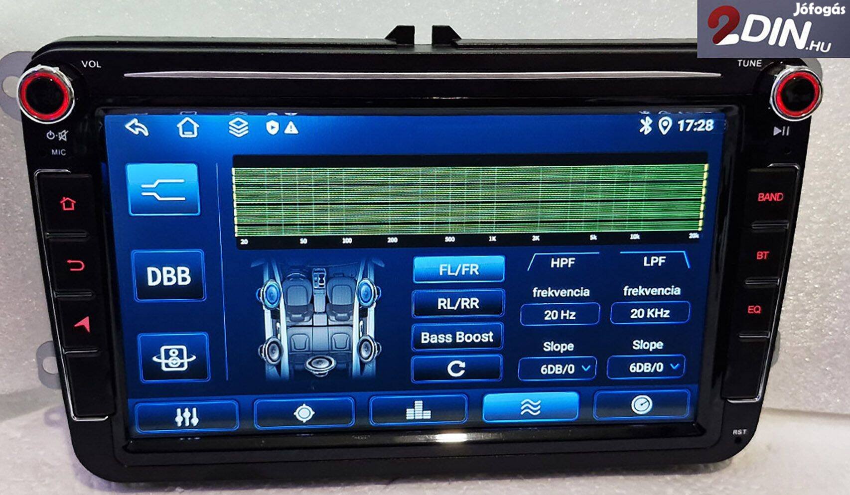 8 Col autórádió 2DIN 8 MAG 64GB VW Seat Skoda RDS-s Aktív hűtés