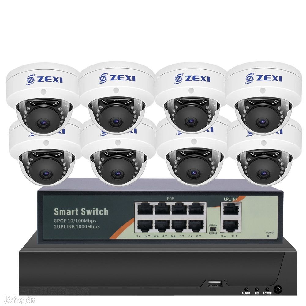 8 KAMERÁS 5MP IP PoE DOME KAMERA RENDSZER SZETT H.265 ONVIF