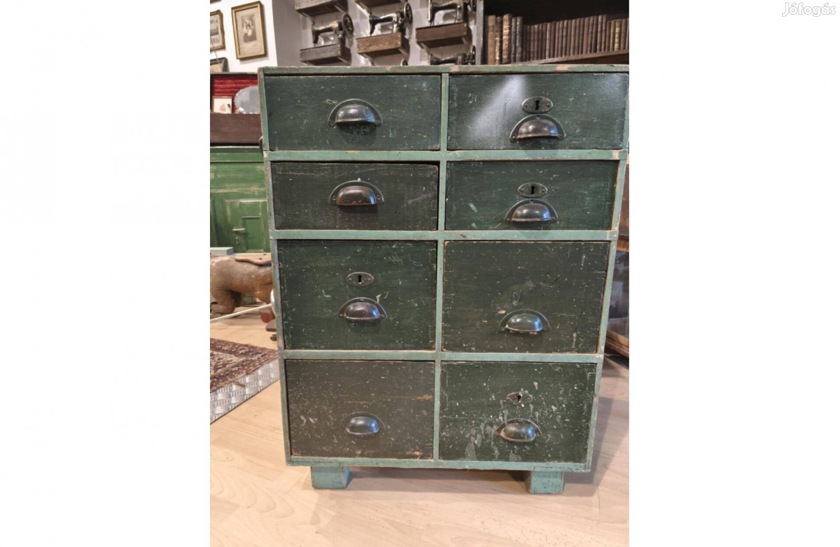 8 fiókos műkely szekrény, sokfiókos fa műhelyszekrény a 20. század