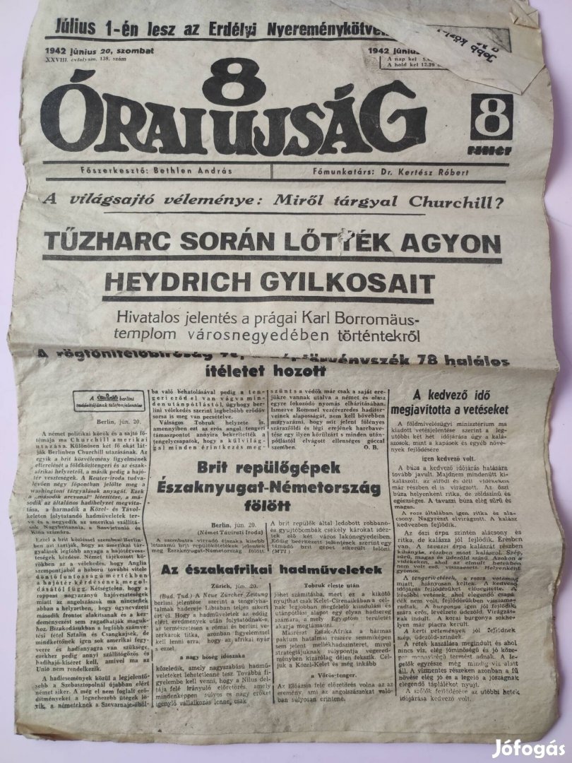 8 órai újság 1942 június 20