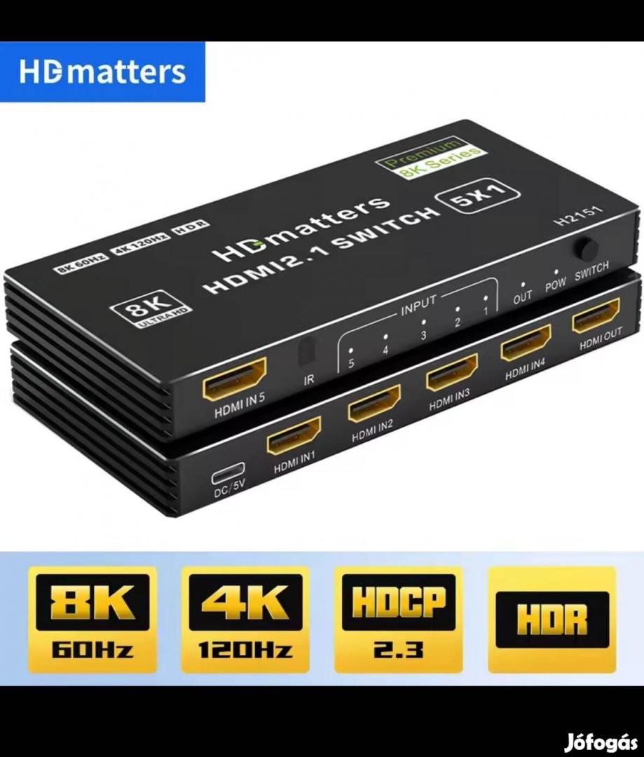 8k/4k 120Hz hdmi switch elosztó távirányítóval