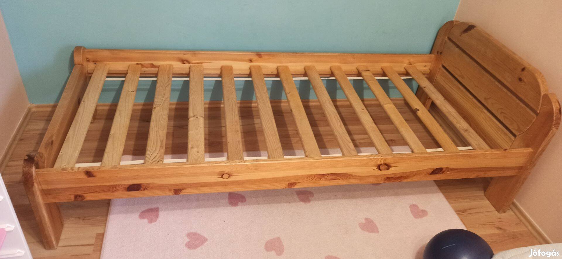 90x200 cm gyermek fenyő ágy szivacs matraccal 30 000 ft-ért eladó