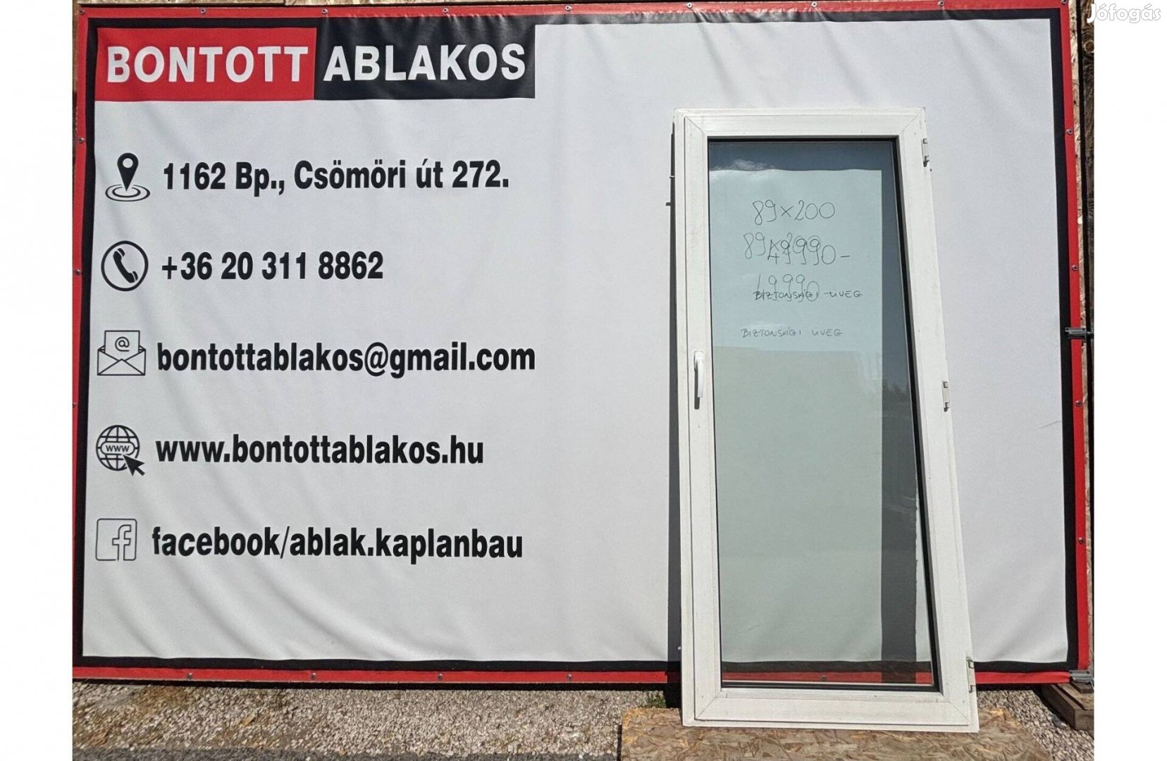 90x200 cm közeli!!! méretű bontott műanyag Csak Nyíló teraszajtó
