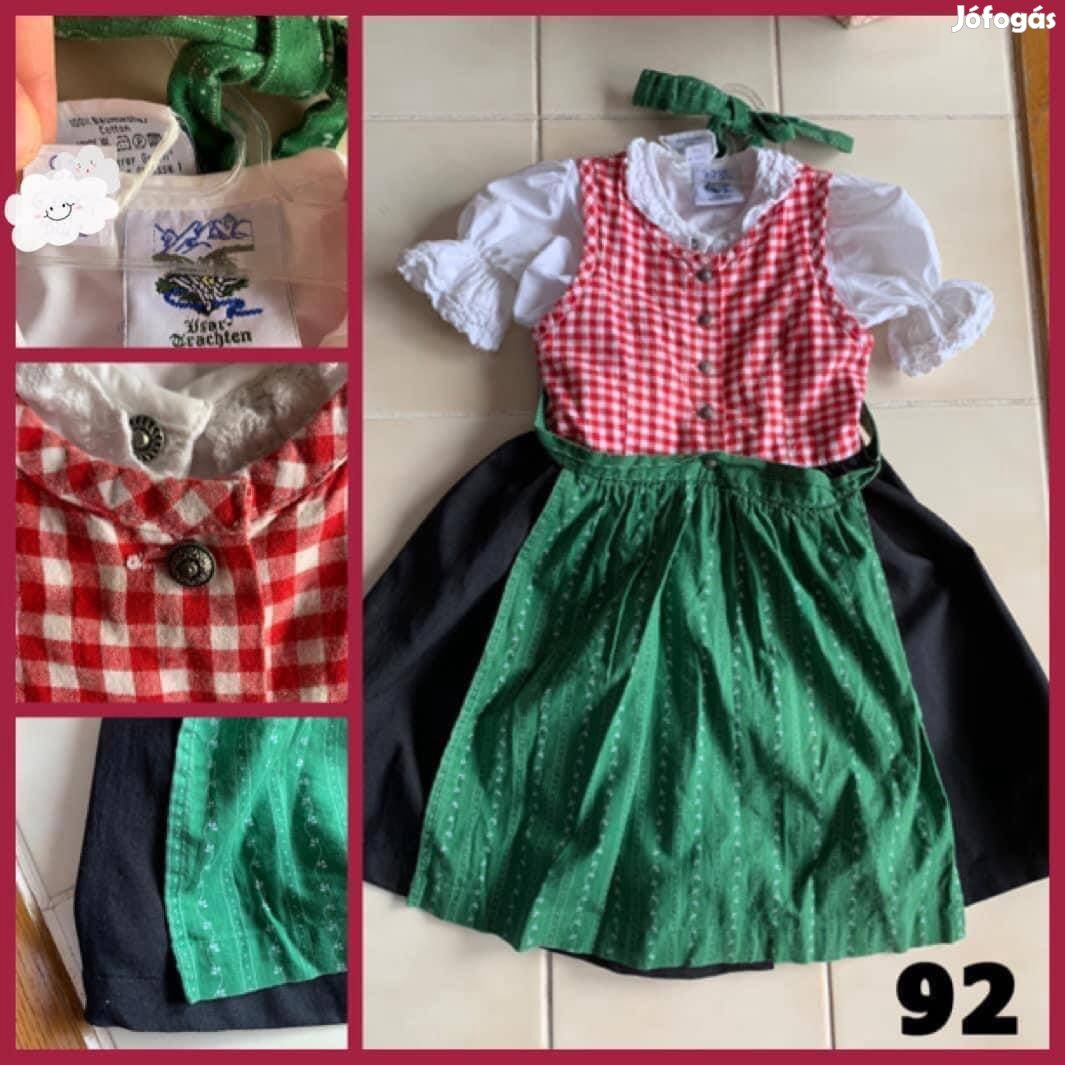 92-es piros kockás-zöld Kislány Dirndl ruha blúzzal