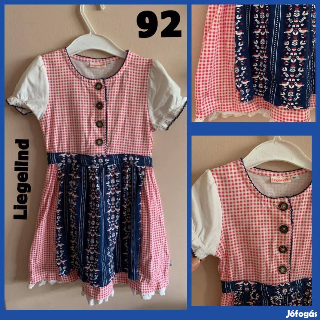 92-es rózsaszin mintás Kislány Dirndl ruha 