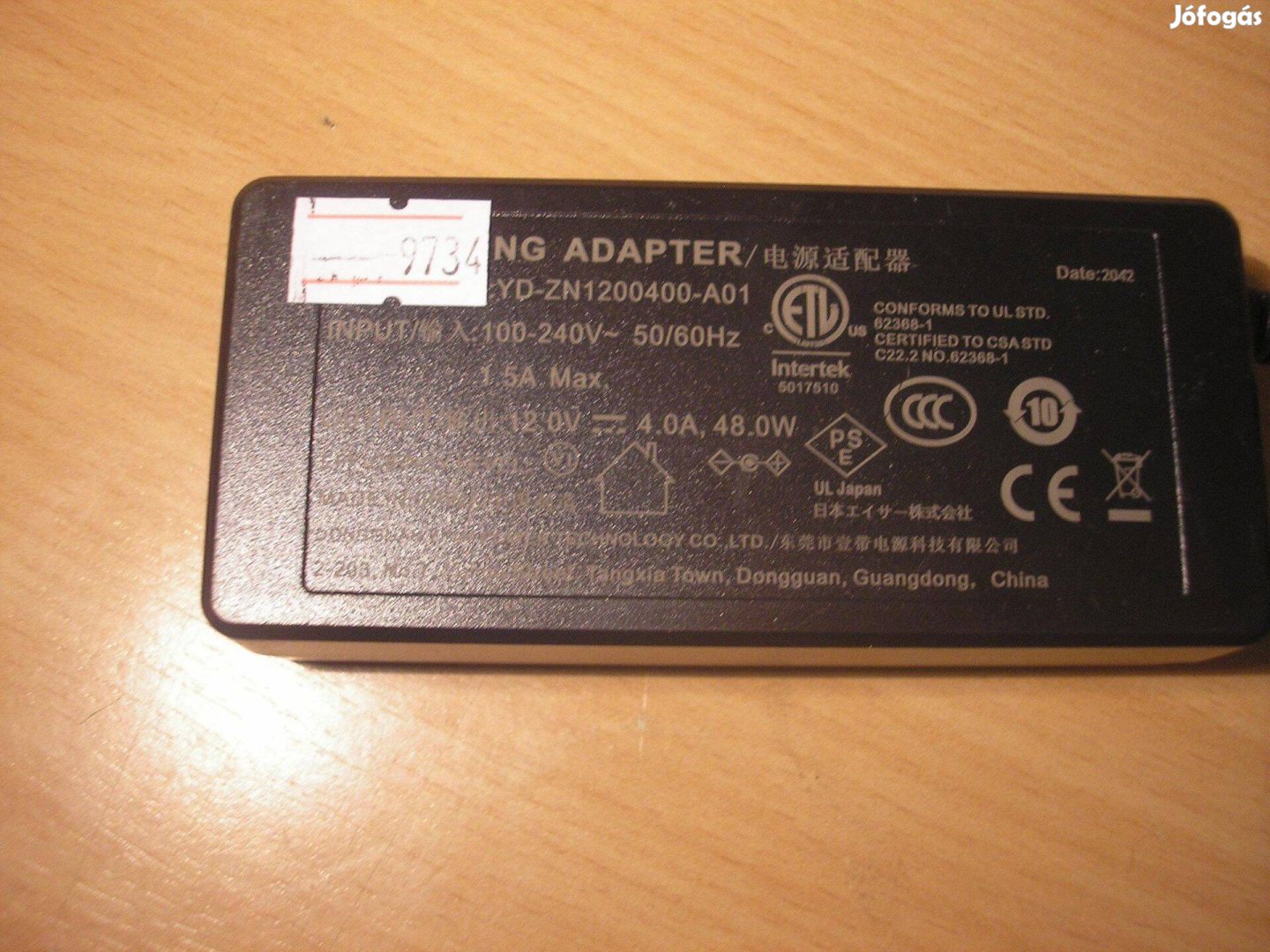 9734 Acer Xz270 tápegység 12V 4A 48W YD-ZN1200400-A01 5,5/2,5mm töltő