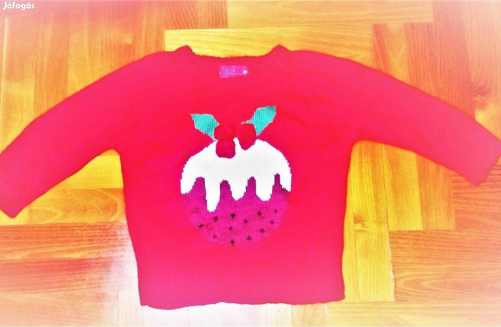 98/104 Cuki Christmas 3D-s karácsonyi pudingos pulóver pulcsi