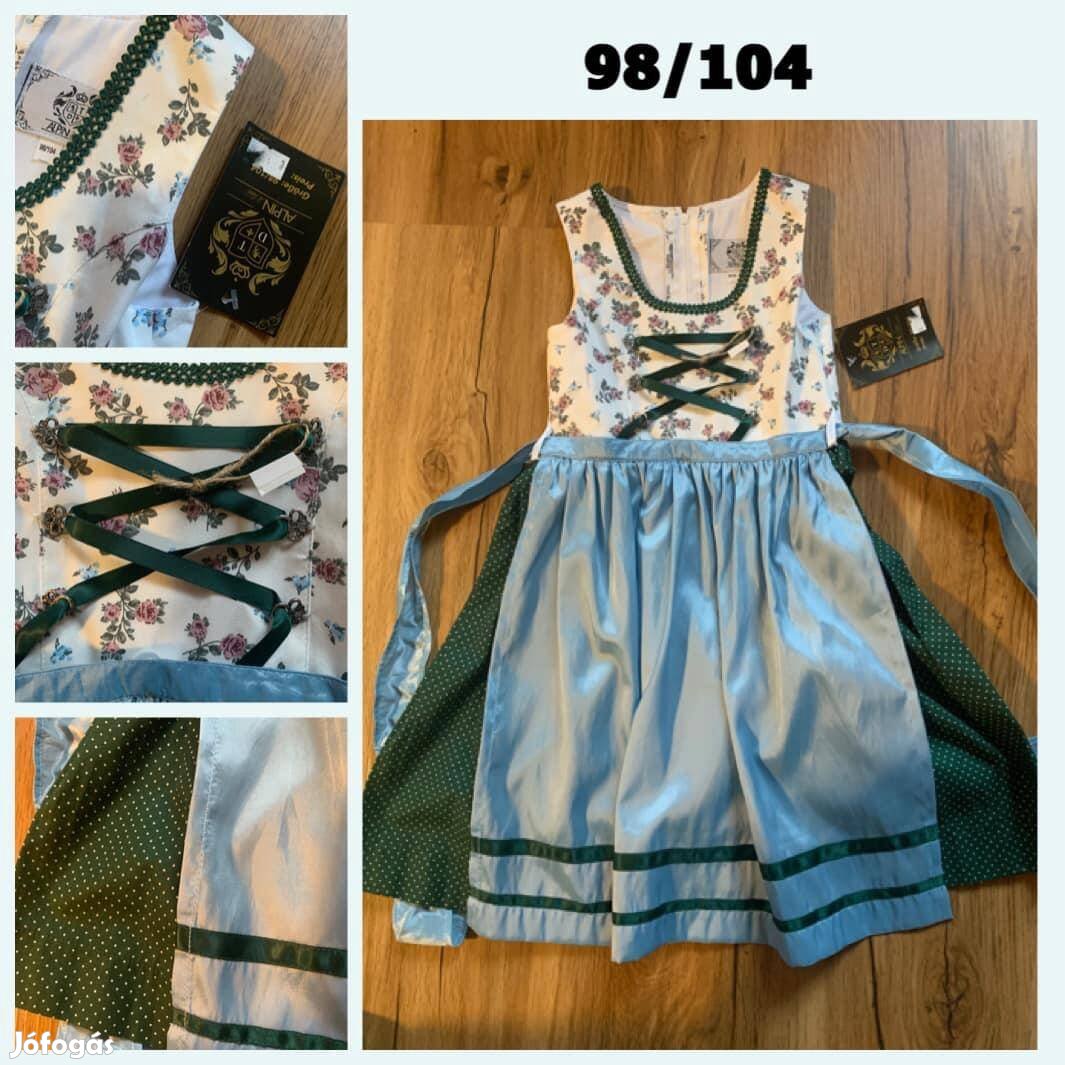 98/104-es kék-zöld mintás Kislány Dirndl ruha /új/