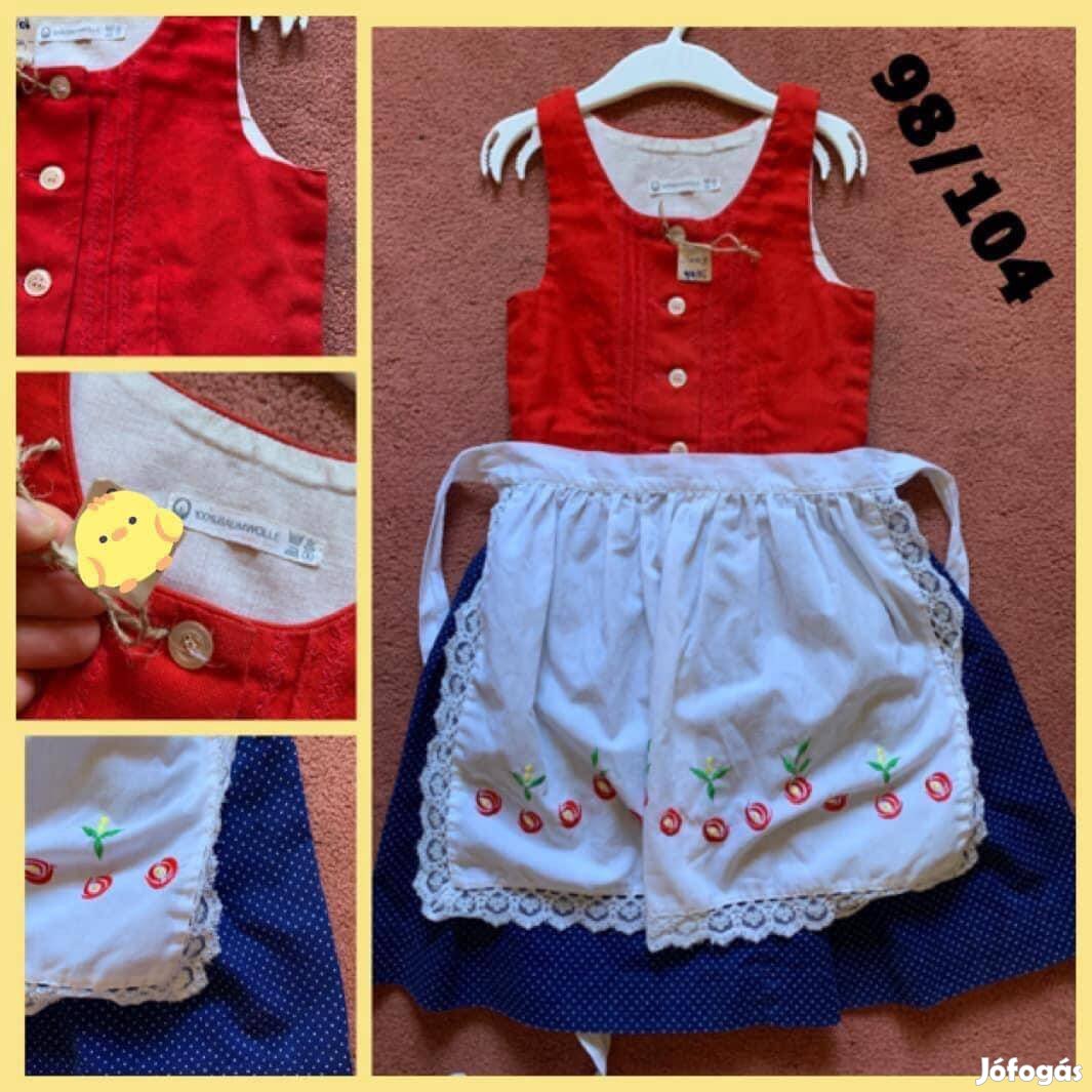 98/104-es piros-sötétkék Kislány Dirndl ruha 