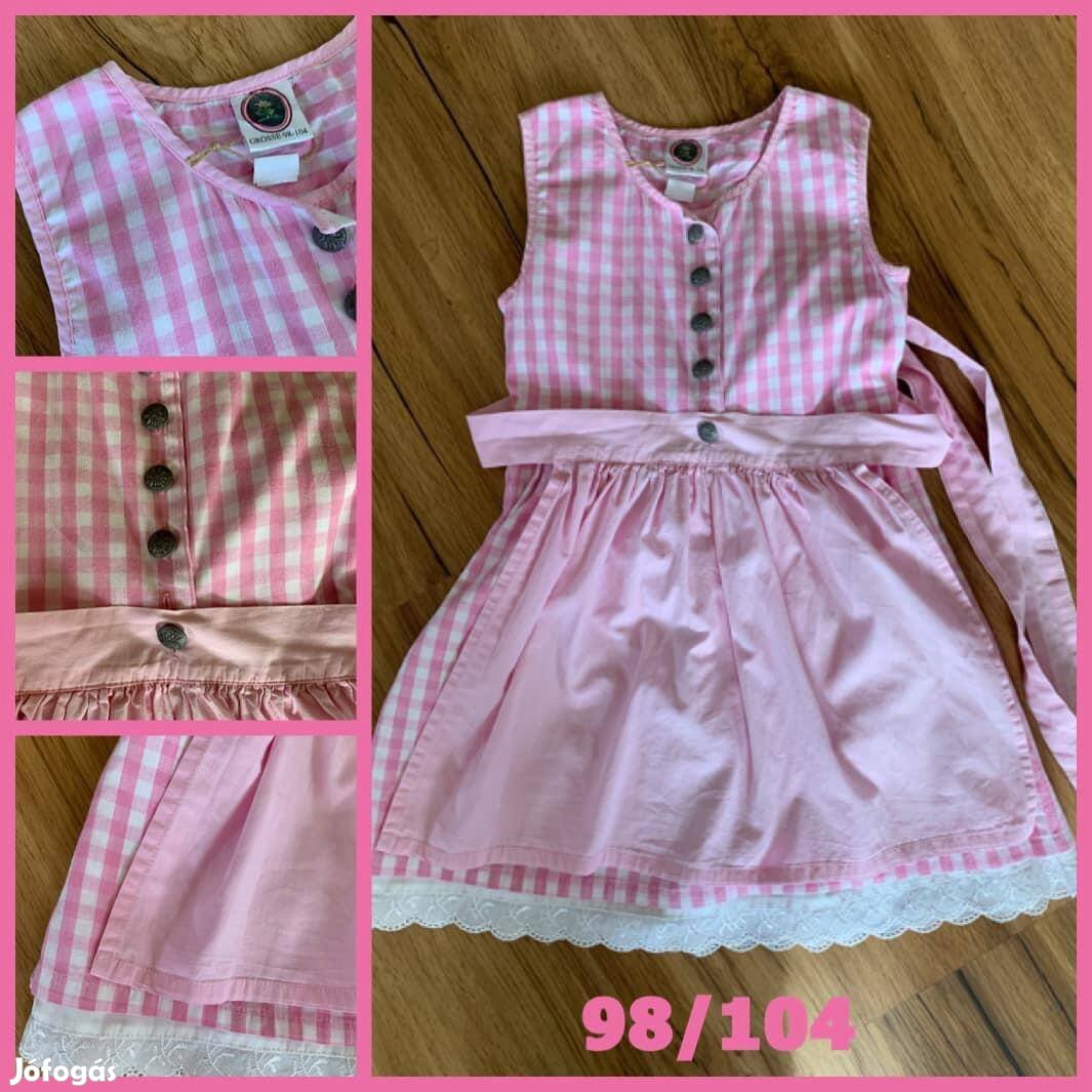 98/104-es rózsaszín kockás Kislány Dirndl ruha