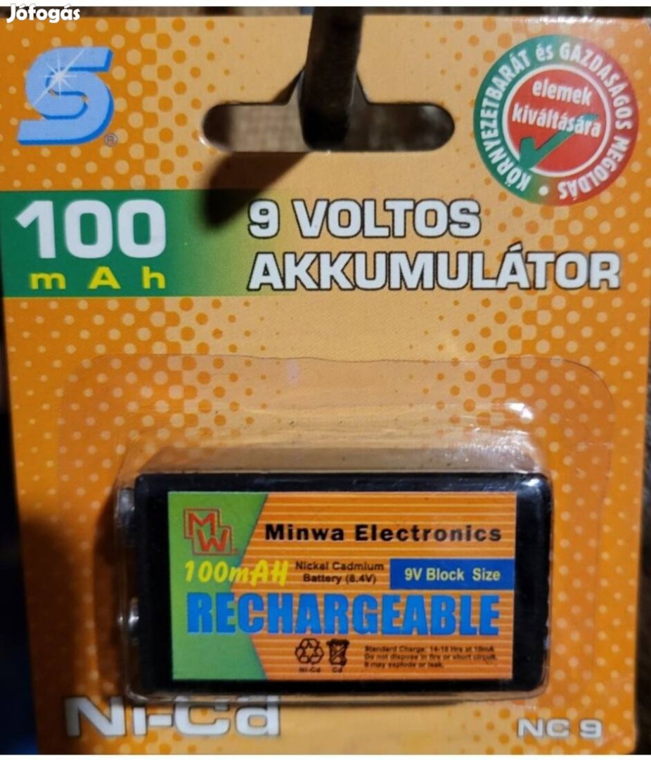 9V os akkumulátor 100mAh-es.