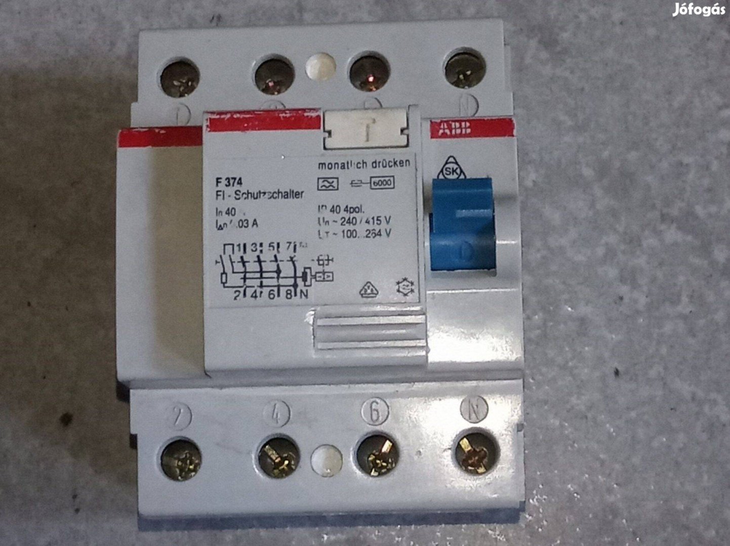 ABB F374 3 fázisú FI-relé, áram védőkapcsoló, Évé relé 40A / 30mA