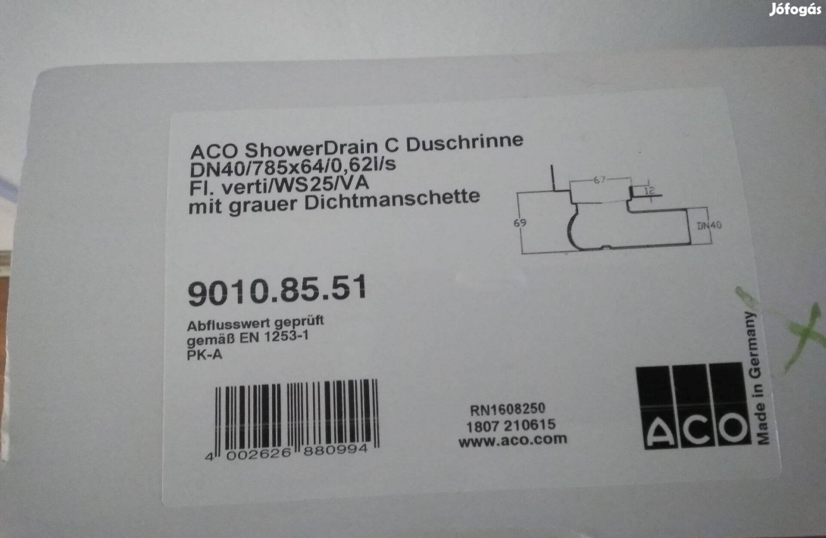 ACO Showerdrain zuhanyfolyóka falszigeteléssel 78.5cm acél 9010.85.51