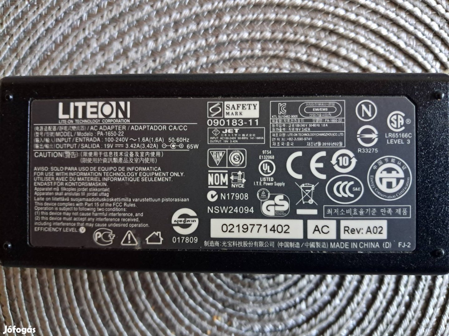 AC Adaptador CA/CC Modelo PA 1650-22