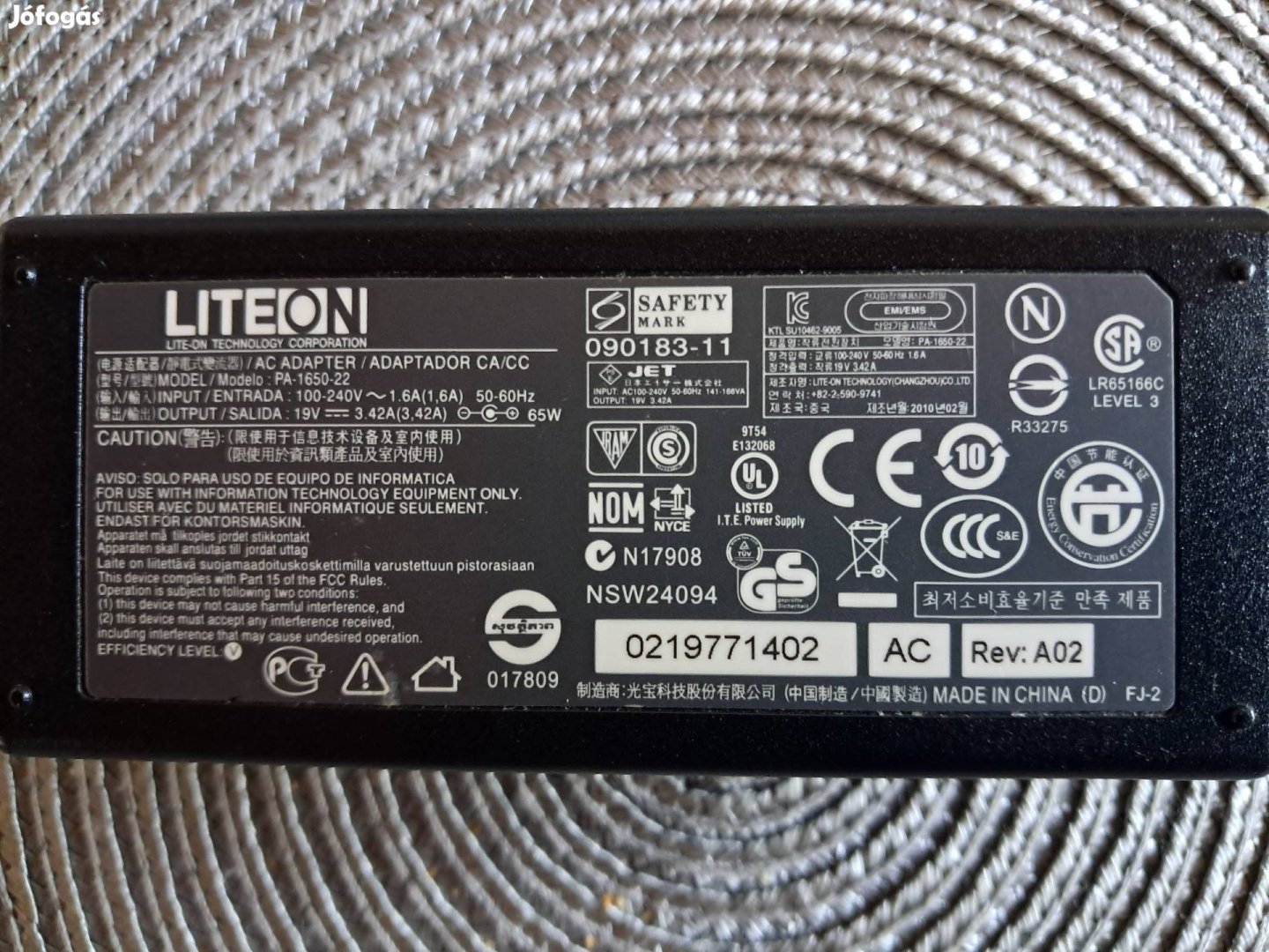 AC Adaptador CA/CC Modelo PA 1650-22 