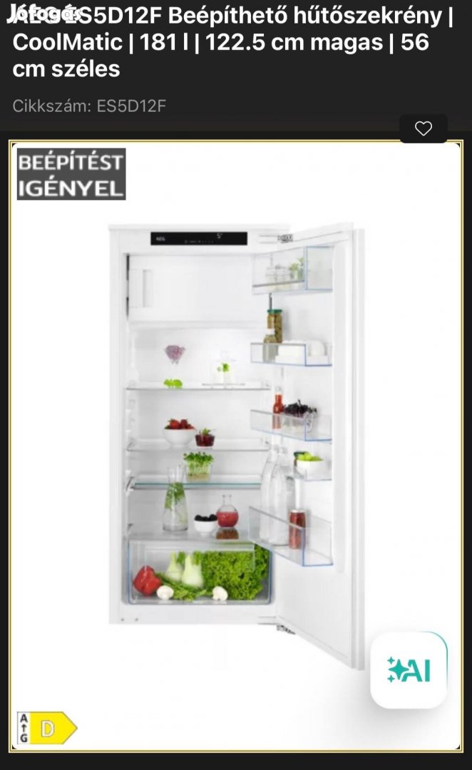 AEG beépíthető hűtőszekrény