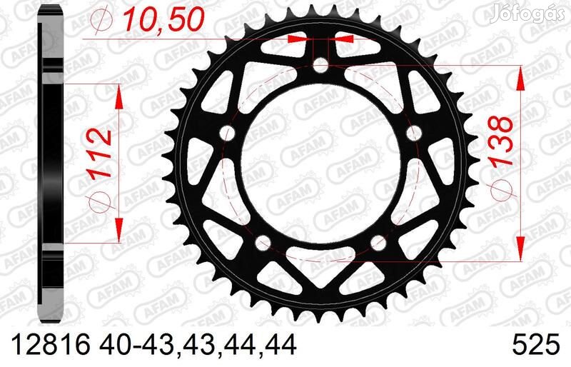 AFAM acél standard hátsó lánckerék 12816 - 525