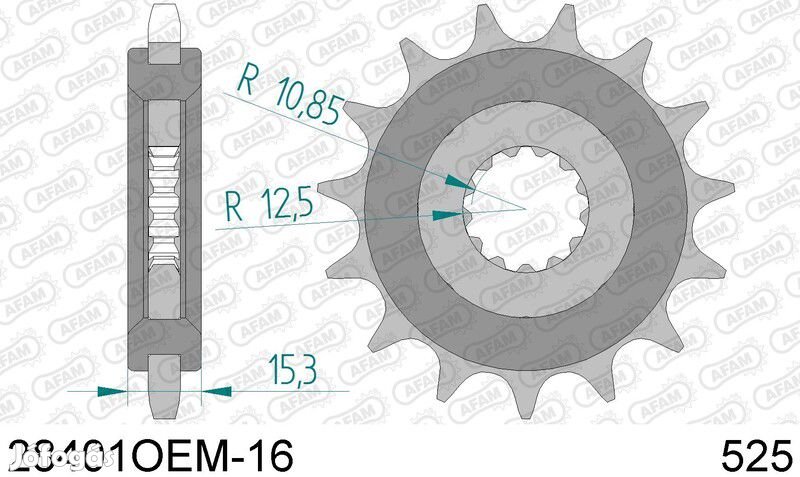 AFAM zajmentes acél első lánckerék 28401 - 525