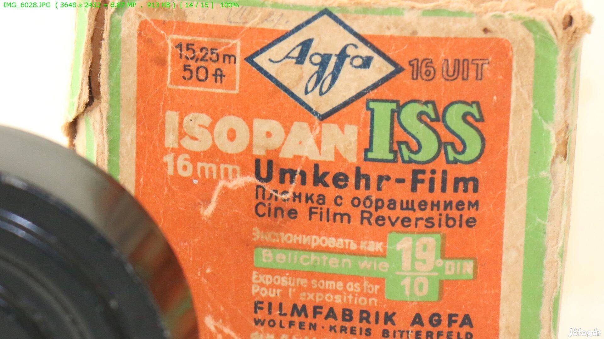 AGFA Isopan ISS 16 mm film eredeti dobozaival