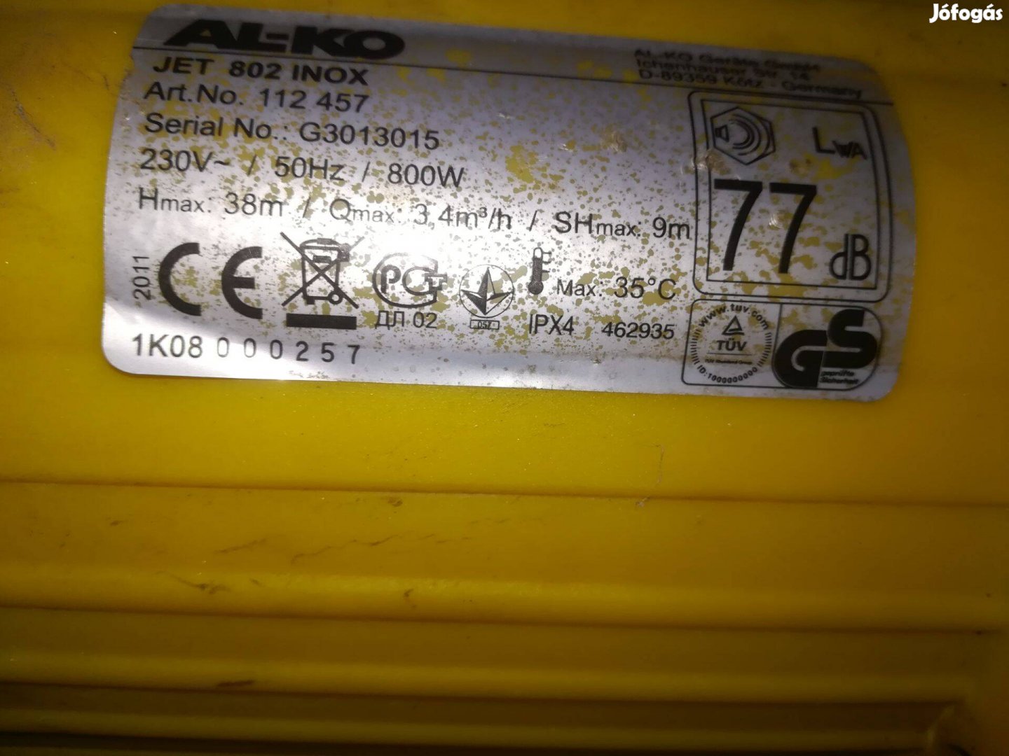 AL-KO 230V 800W JET-802 Inox használt házi vizmű eladó