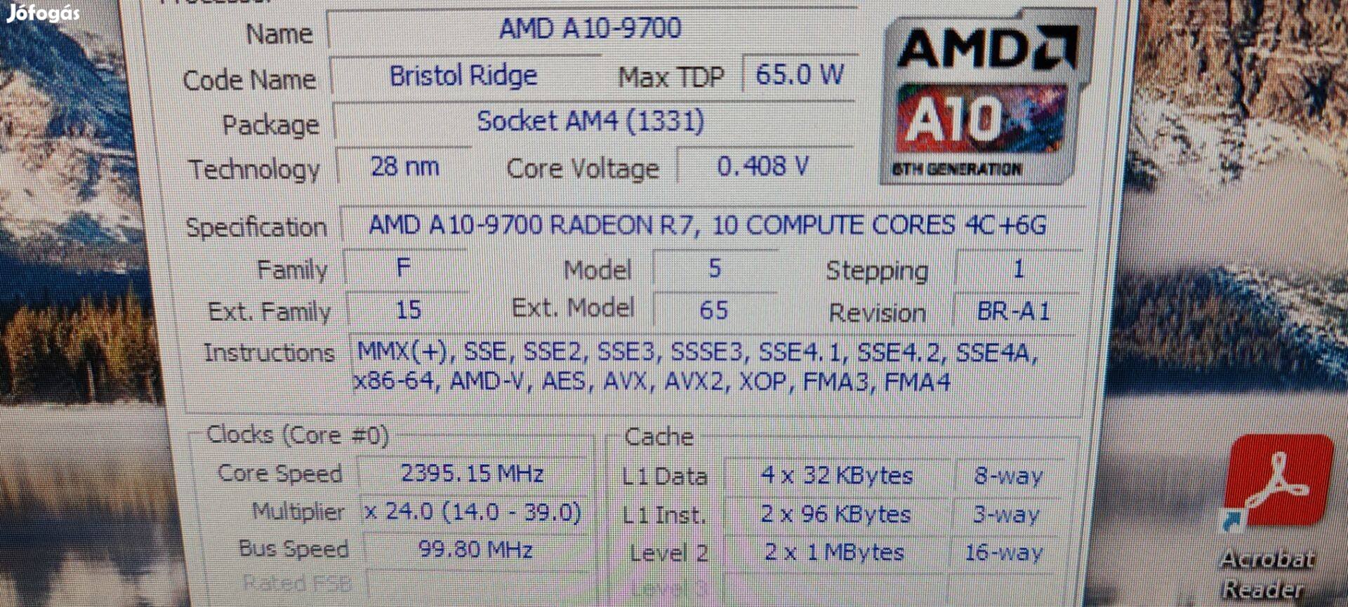 AMD A10-9700 R7 APU Series AM4 processzor hűtőjével 4 mag