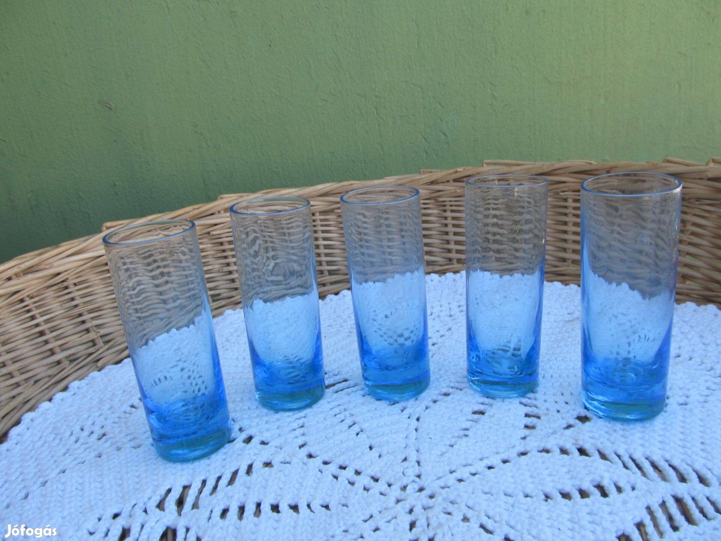 ART Deco kék üveg , likőrös , pálinkás poharak