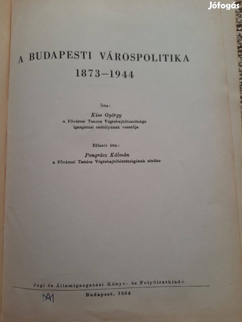 A Budapesti Várospolitika 1873-1944