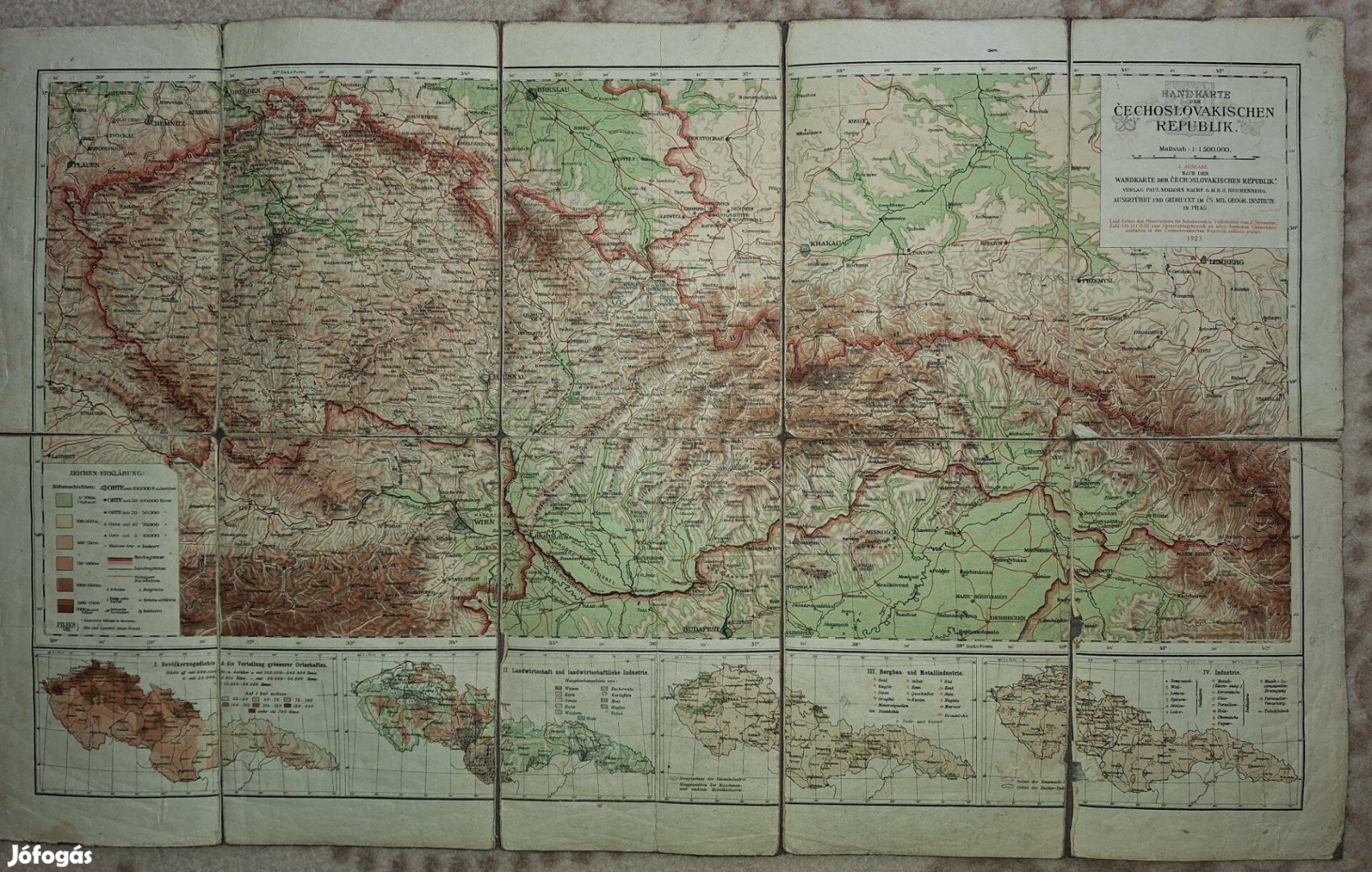 A Csehszlovák Köztársaság (Csehszlovákia) német nyelvű térképe, 1923