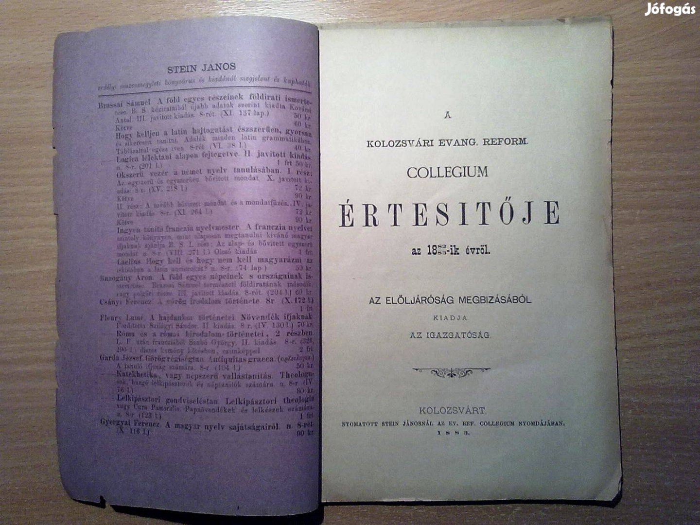 A Kolozsvári Evang. Reform. Collegium értesitője Kolozsvárt.
