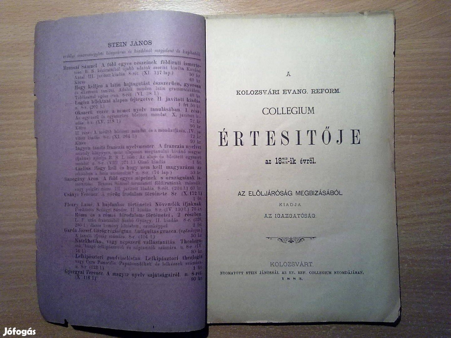 A Kolozsvári Evang. Reform. Collegium értesitője az 1882-83-ik évről