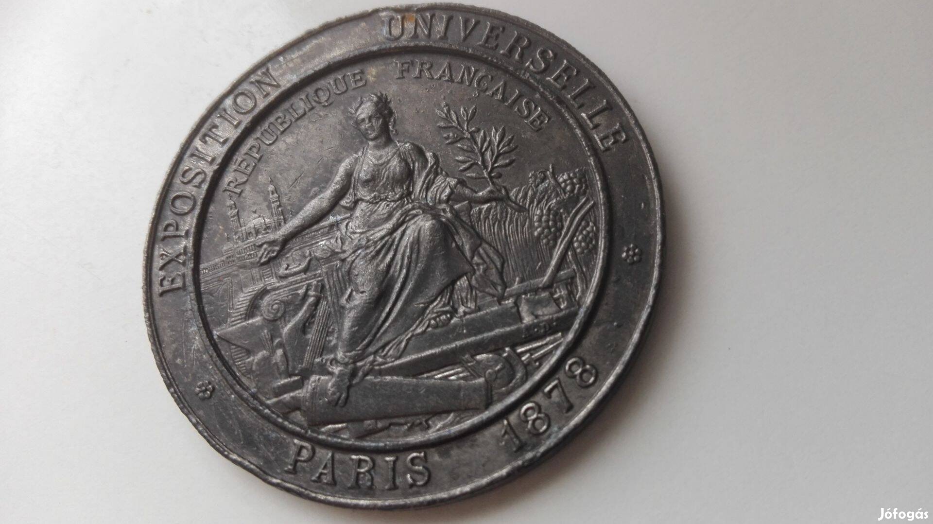 A Párizsi Világkiállítás emlékére 1878-as plakett eredeti db