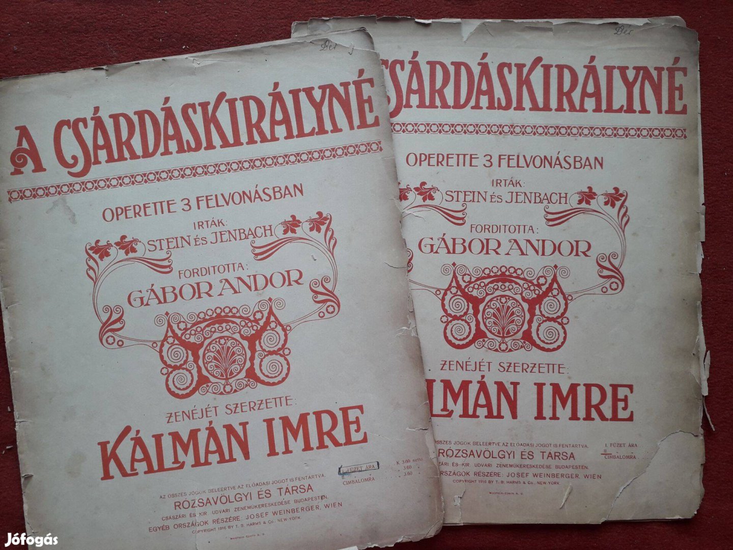 A csárdáskirályné, az operett részletei kotta