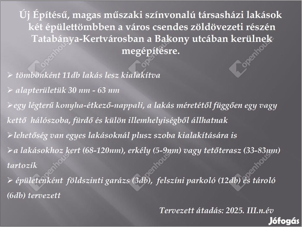 A épület második emeleti, ÚJ ÉPÍTÉSŰ 1 szoba nappalis lakás eladó!