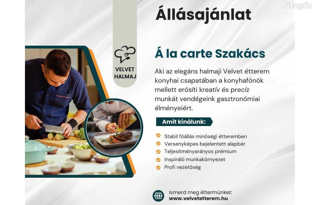Á la Carte- és Pizza szakács munkatársat keresünk