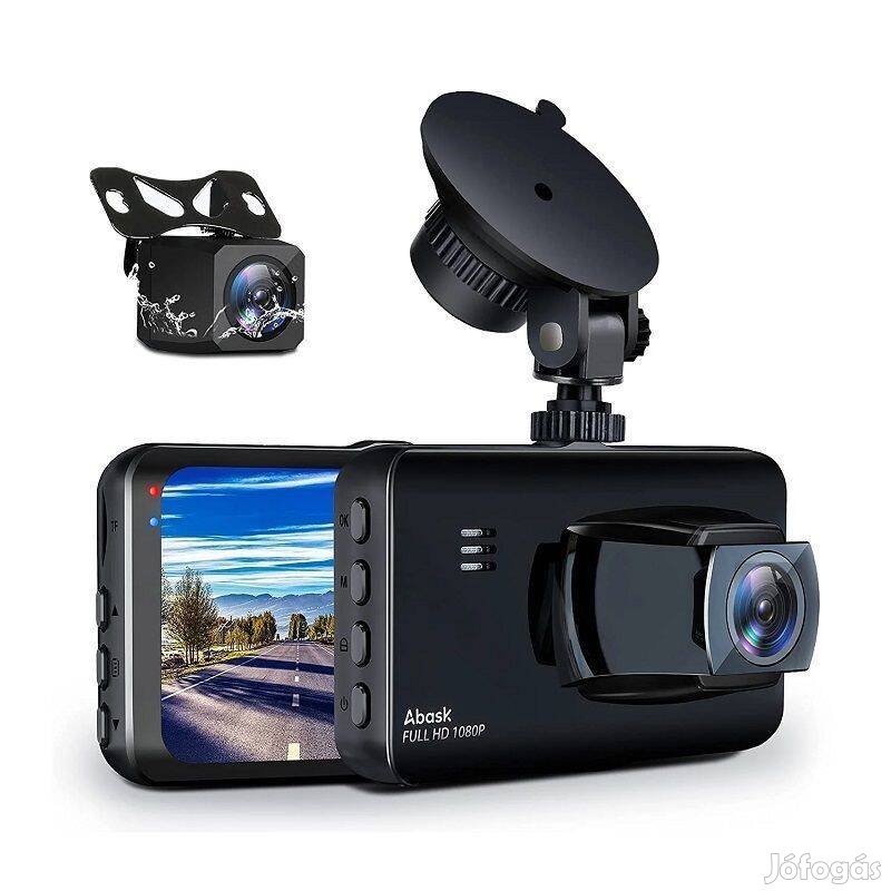 Abask M18 menetrögzítő kamera, 3" kijelző, 4K videó,1080P tolatókamera