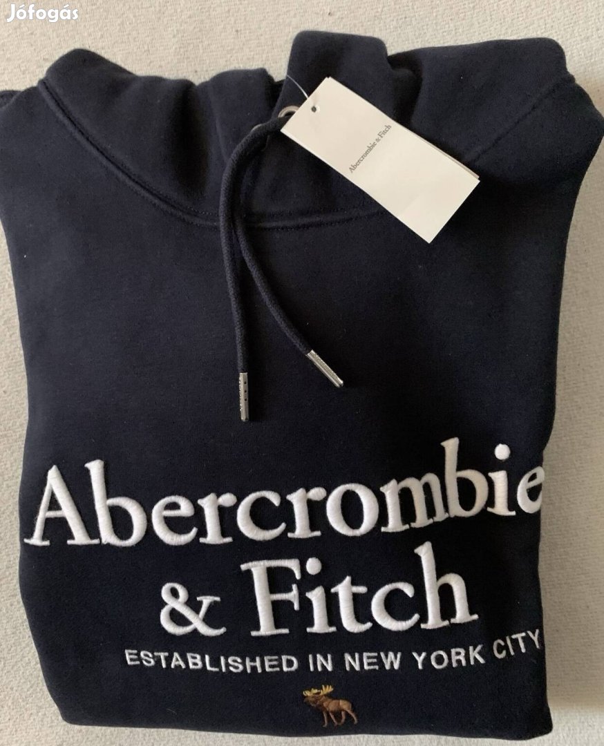 Abercrombie & Fitch új kék színű,varott logos kapucnis pulcsi XL 