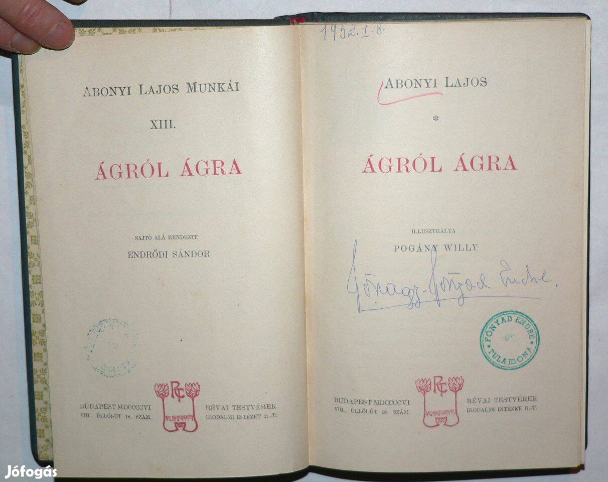 Abonyi Lajos Ágról ágra / antik könyv Révai Testvérek 1906
