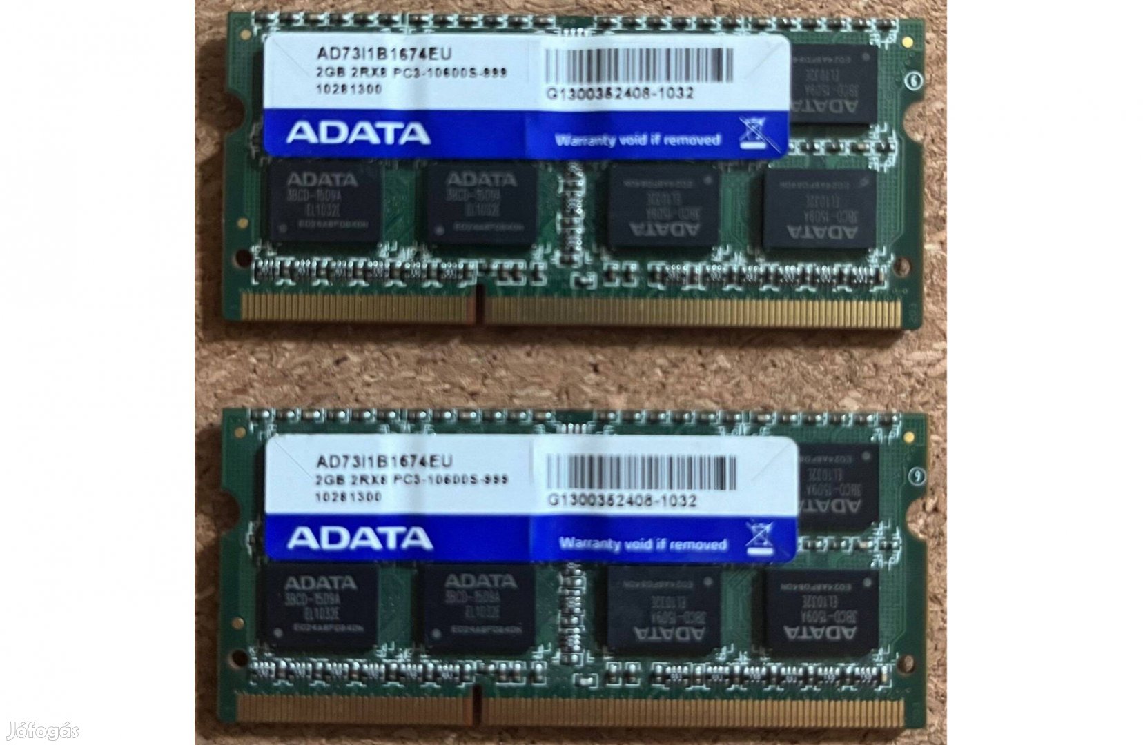 Adata 2x2GB 2Rx8 PC3-10600S notebook memória pár, használt