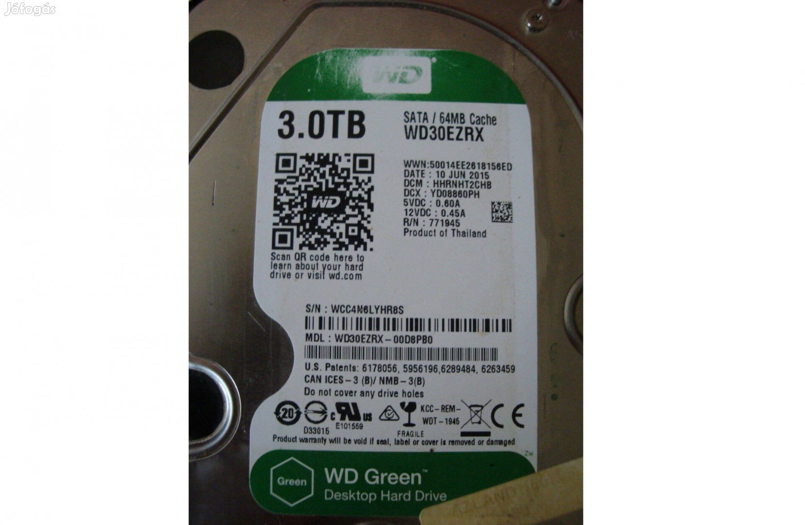 Adattároló merevlemez WD Green 3TB eladó