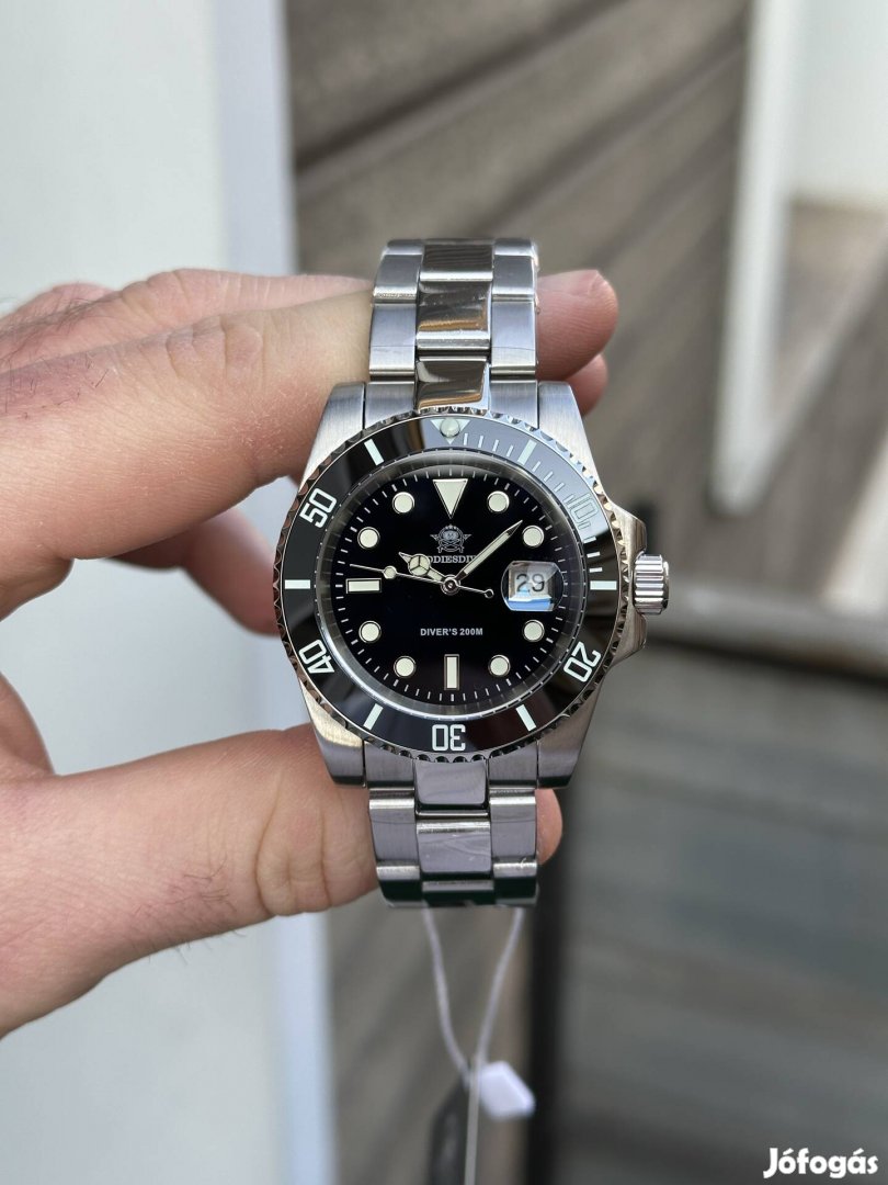 Addiesdive fekete Submariner új, quartz karóra 