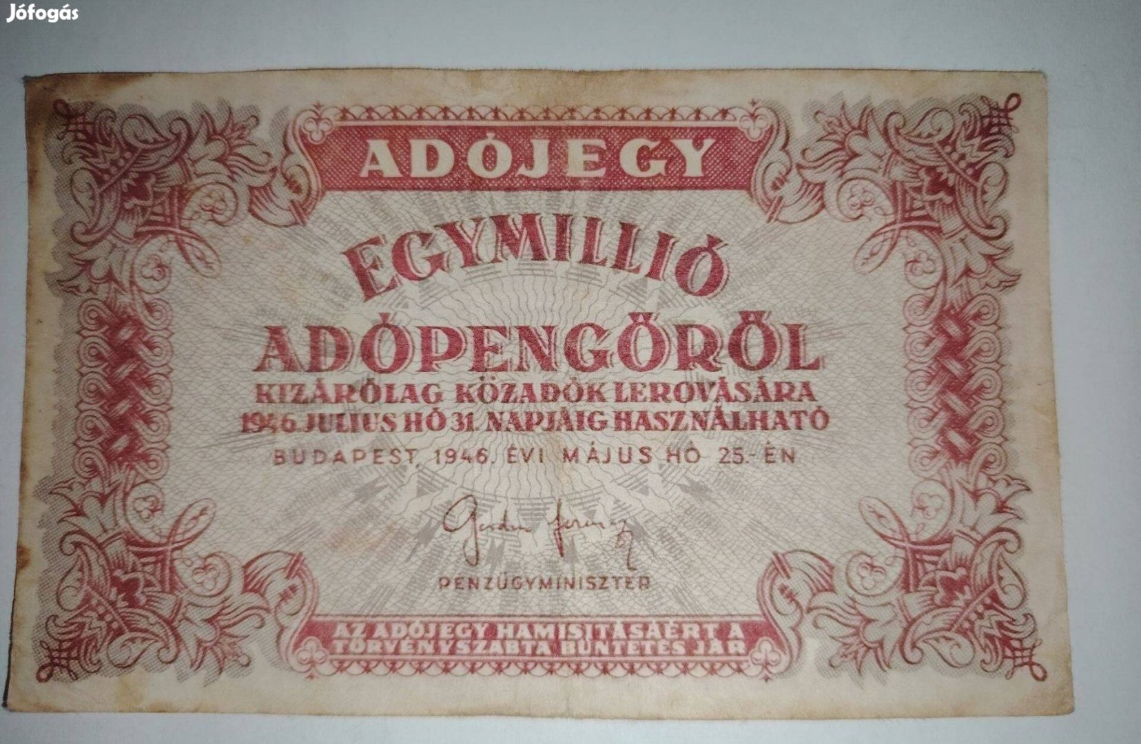 Adójegy 1Millió. Adópengő