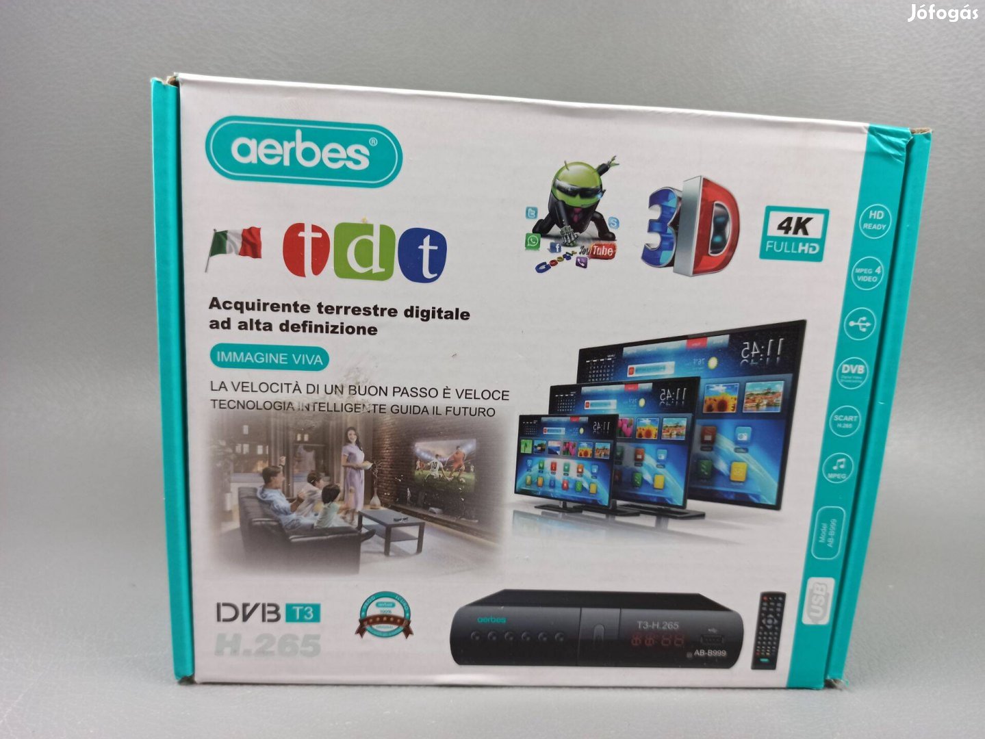 Aerbes DVB-T3 settopbox beltéri egység (HDMI, USB médialejátszás, 1080