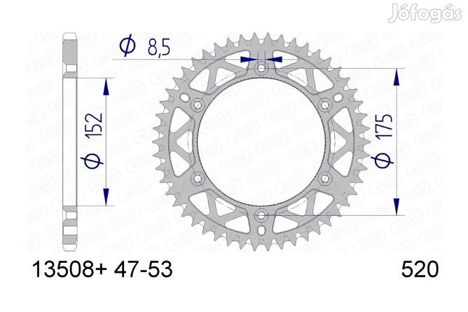 Afam hátsó alumínium lánckerék 48 fogas Yamaha YZ 125 / 250