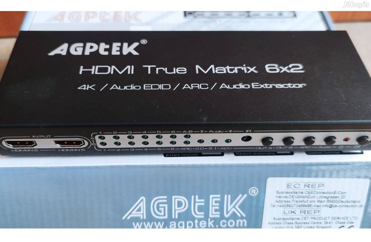 Agptek HDMI True Matrix 6x2 / 4K HDMI elosztó /